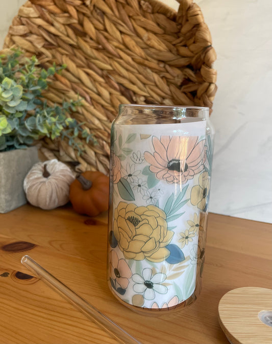 Retro Floral Beer Can Glass-Clear